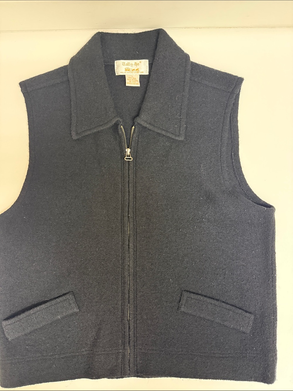 Tally Ho Navy Zip-Front 100% Wool Vest
